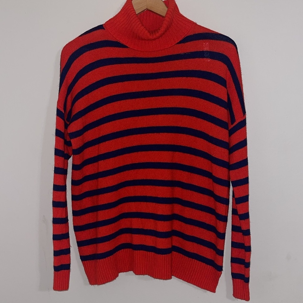 Madewell  women’s Oversized Striped Red Blue Turtleneck Sweater small